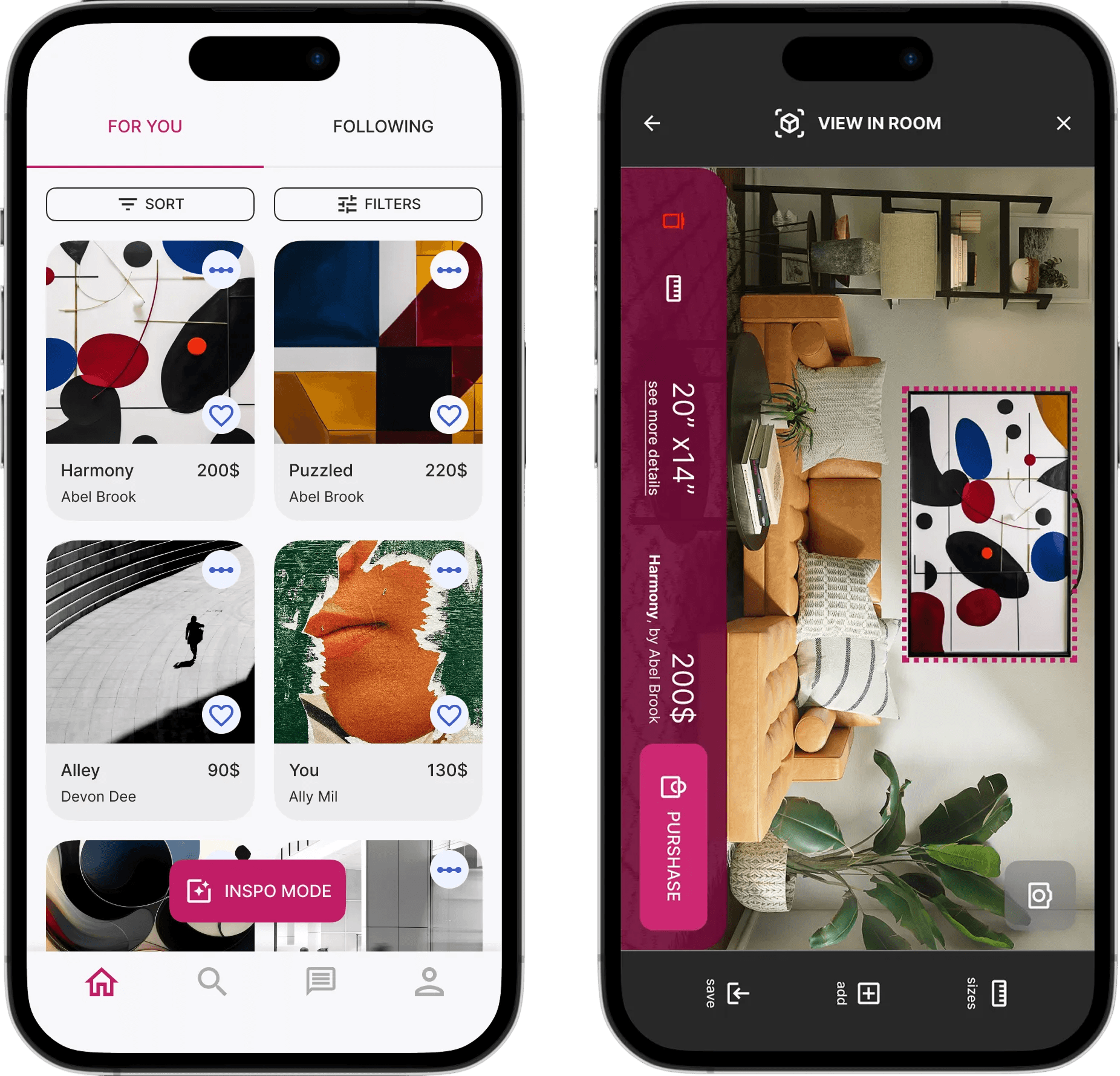 Spacegrid art discovery app screens
